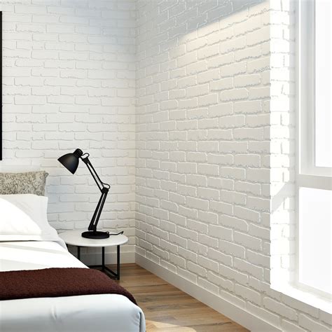 Vintage Embossed Wallpaper Brick Wall Roll Modern Grey White 3d Effect
