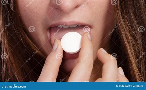 Woman Taking Painkiller Pill Tablet Health Care Stock Photo Image