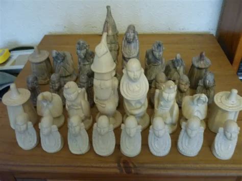 Soapstone Hand Carved African Kenyan Massi Chess Set Carved Wooden