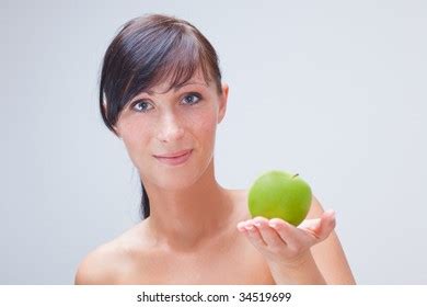 Green Apple Holding Nude Woman Smiling Stock Photo 34519699 Shutterstock