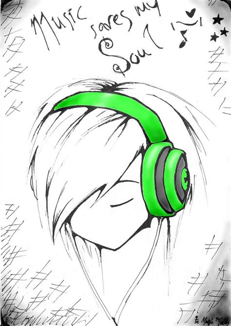 Easy Anime Drawings Music Saves My Soul Colour By