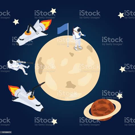Astronaut On The Moon Isometric 3d Stock Illustration Download Image