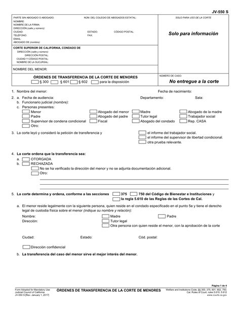 Formulario Jv 550 S Fill Out Sign Online And Download Printable Pdf California Spanish