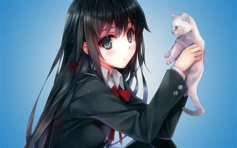 girl holding cat [1920x1200] animewallpaper