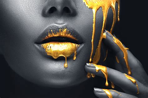 Female Model Gold Paint Lips Drip Peel And Stick Self Adhesive Etsy