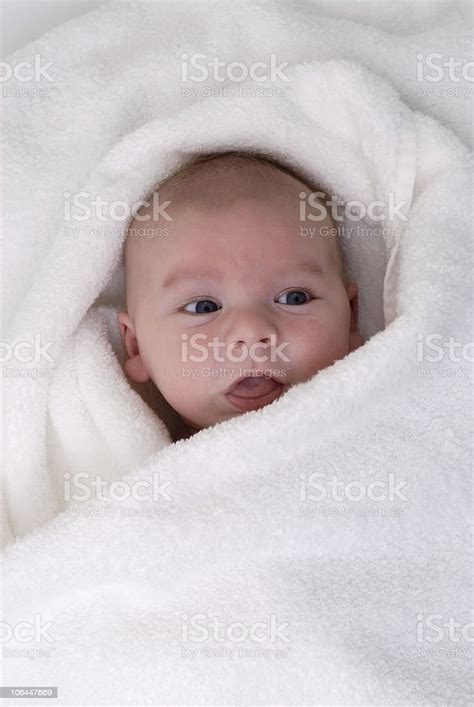 Cute Baby Wrapped In A White Towel Stock Photo Download Image Now