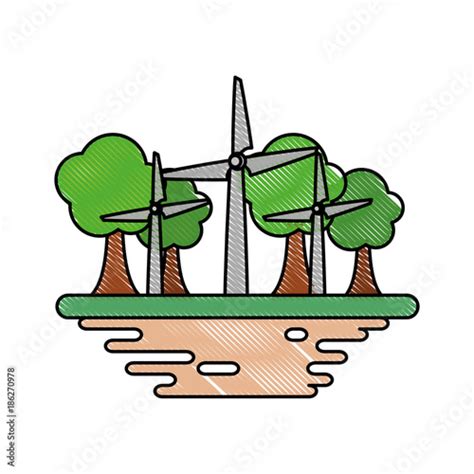 "Wind turbines on ground cartoon" Stock image and royalty-free vector