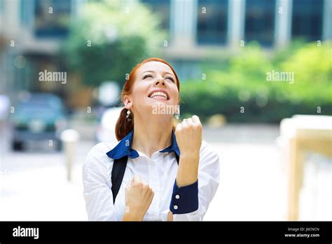 Closeup Portrait Happy Smiling Business Woman With Arms Up Excited