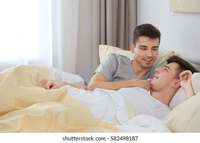 Happy Gay Couple Lying Bed Home Stock Photo Shutterstock