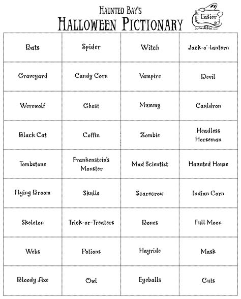 From the game galhere s a list of words to play the drawing game pictionary or a similar game have students t pictionary words pictionary word list pictionary. Halloween Pictionary Word List | Halloween words ...