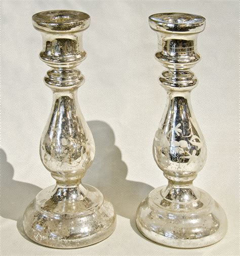Large Pair Mercury Glass Candlesticks