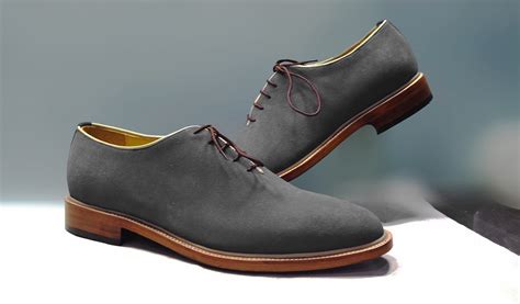 Handmade Oxford Whole Cut Shoe Mens Lace Up Dress Gray Suede Mens