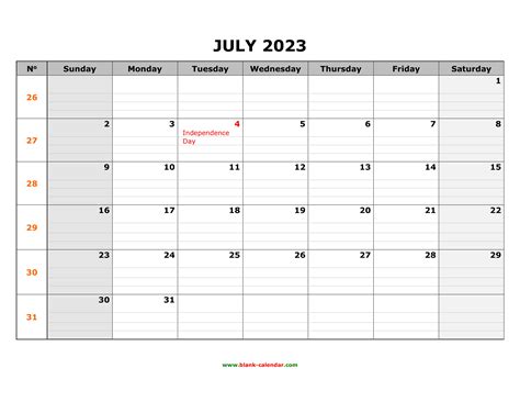 Free Download Printable July 2023 Calendar Large Box Grid Space For Notes