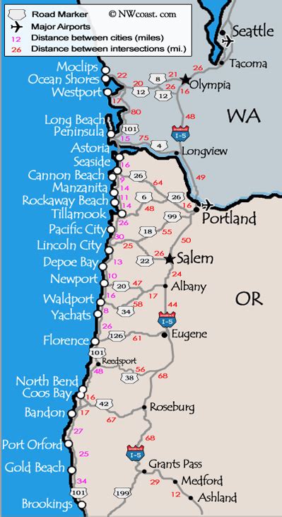 Washington And Oregon Coast Map Travel Places Id Love To Go