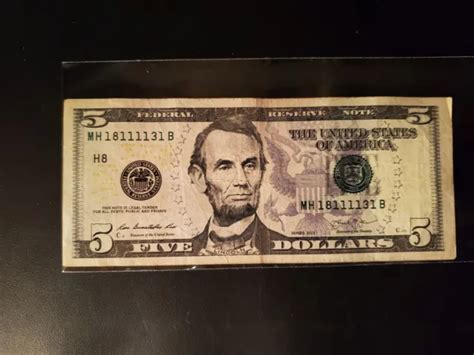 Fancy Serial Number 5 Five Dollar Bill Trinary 2013 6 Of A Kind 1s 11