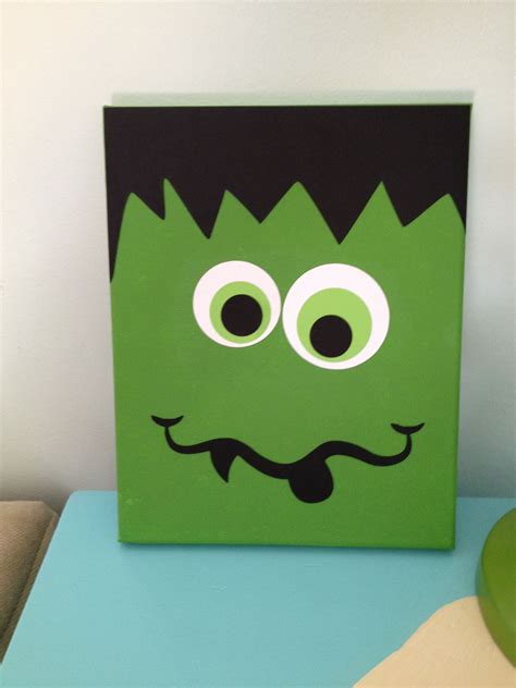 This wasnt any of the original drawing plans i had wanted to do but it is practice for using my paints. Frankenstein Halloween seasonal canvas | Halloween canvas ...