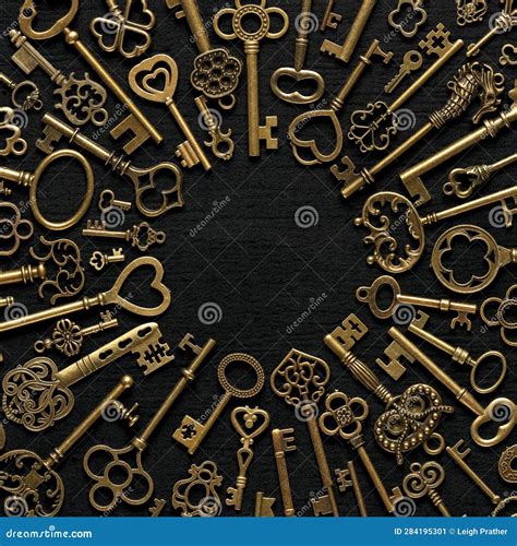 Vintage Victorian Style Golden Skeleton Keys. Concepts of Keys To