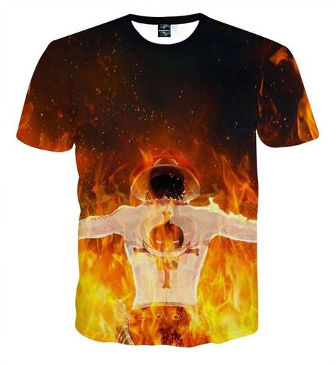 One Piece Ace Flame Back Standing 3d Full Print T Shirt One Piece Ace