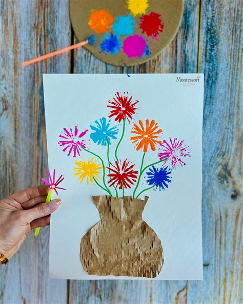 Straw Print Flower Painting Craft