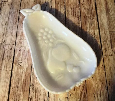 Vintage Hazel Atlas Milk Glass Pear Dish Etsy