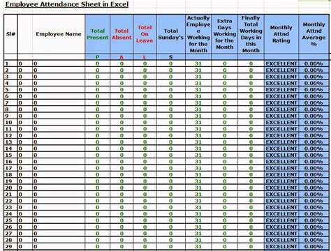 Employee Attendance Record Template Excel