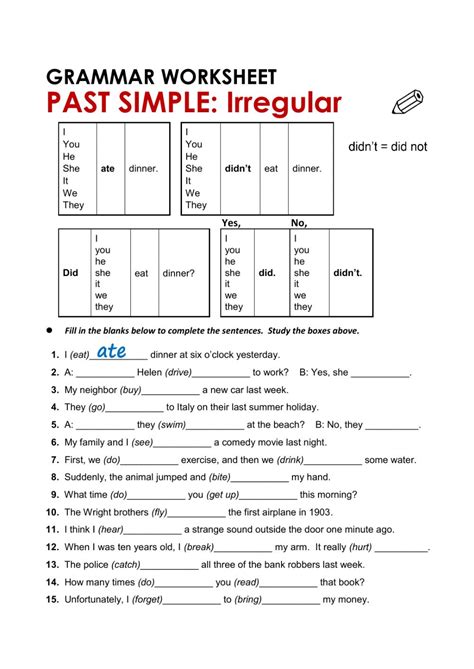 Simple Past Irregular Verbs Grammar Exercise Worksheet