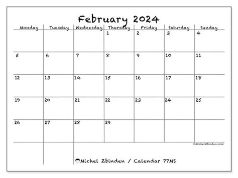 February 2024 Printable Calendar “77ms” Michel Zbinden Gy