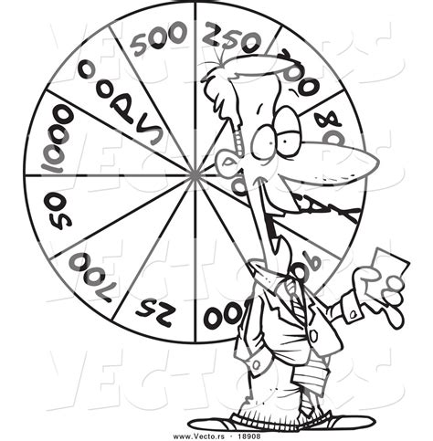 Vector Of A Cartoon Game Show Host With A Wheel Outlined Coloring