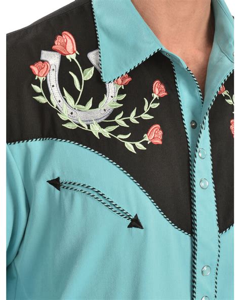 Scully Mens Horseshoe Rose Embroidered Long Sleeve Shirt Boot Barn