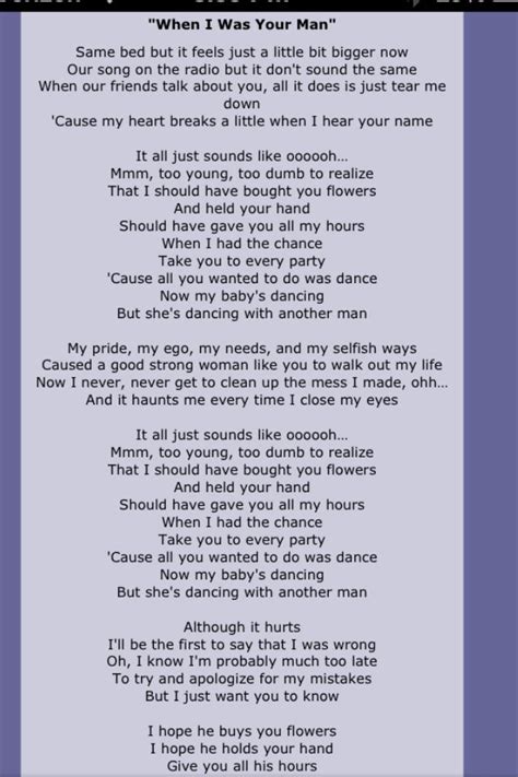 Bruno Mars's song "when i was your man" lyrics