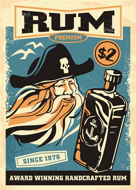 Vintage Rum Advertisement With Pirate Portrait Stock Vector