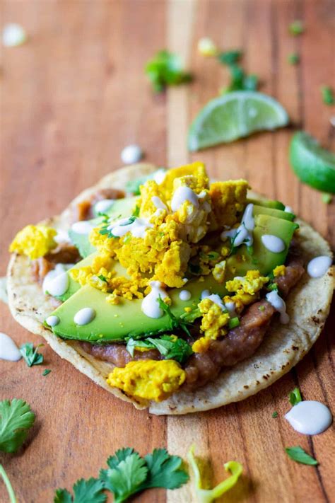 Vegan Breakfast Tostadas With Tofu Scramble Avocado And Beans Very