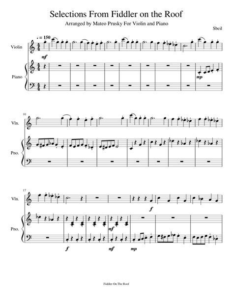 Selections From Fiddler On The Roof Sheet Music For Violin Piano