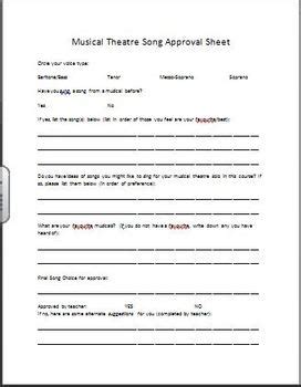Basic elements of musical play theatre?? Choosing a Musical Theatre Solo: Student Worksheet by Mrs Pea | TpT