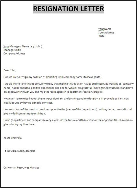 Resignation Letter Template Free Words Templates