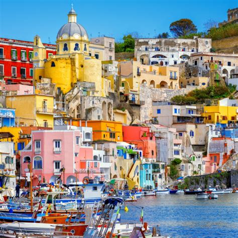 Procida Island Italy View Of The Beautiful Colorful Houses In The Old