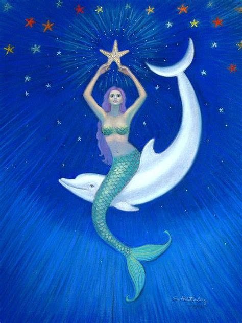 Mermaids Dolphin Moon Mermaid Painting By Sue Halstenberg