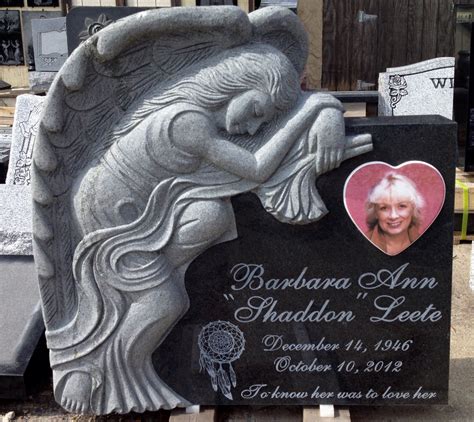 Midnight Black Granite Angel Headstone With Laser Etched Lettering