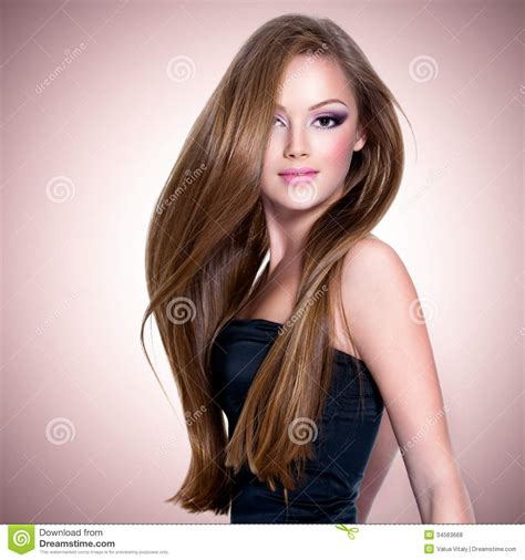 Beautiful Girl With Long Straight Hair Stock Photo Image