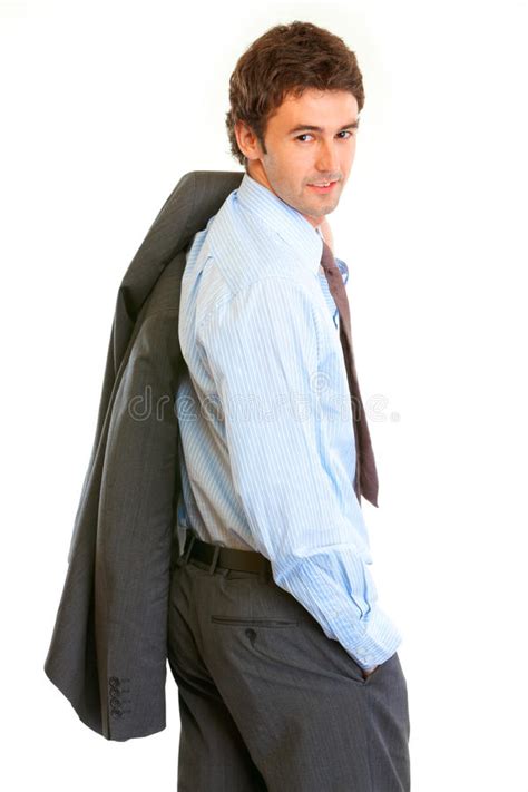 Smiling Businessman With Jacket On His Shoulder Stock Photo Image Of
