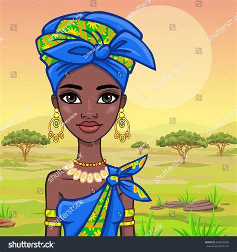 Portrait Beautiful African Girl Ancient Clothes Stock Vector Royalty Free 468930590