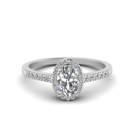 Oval Halo Diamond Delicate Engagement Ring In 18k White Gold