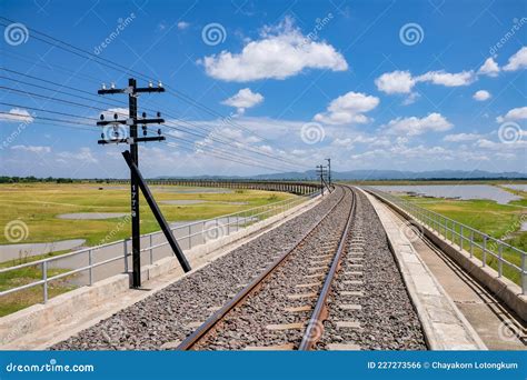 Area Of Railroad Tracks For Travel Train Parked With Floating Railway