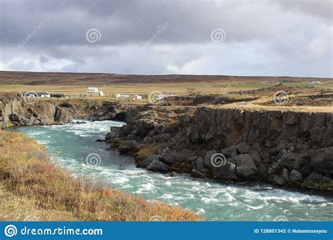 Godafoss Waterfall In Iceland During The Autumn Stock Photo Image Of