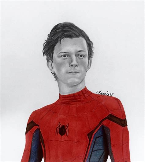 Spider Man Tom Holland Finished Drawing Pencil Markers And Coloured