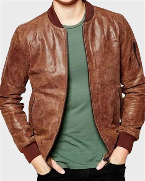 Mens Distressed Leather Dark Brown Bomber Jacket Danezon