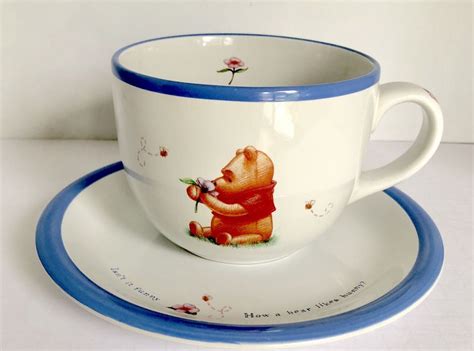 Winnie The Pooh Soup Bowl Mug Plate Disney Dinnerware White Blue Set