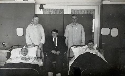 First World War Wounded Soldiers Group Portrait Two Lying In Hospital