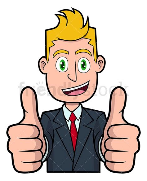 Businessman Thumbs Up With Both Hands Vector Cartoon Clipart