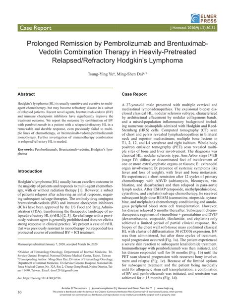 Pdf Prolonged Remission By Pembrolizumab And Brentuximab Vedotin